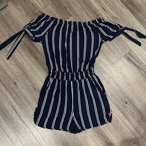 Navy and White Striped Off-Shoulder Romper